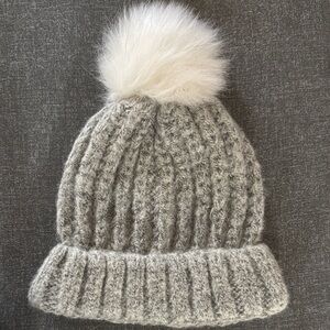Isaac Mizrahi Gray Knit Beanie with White Pom Pom